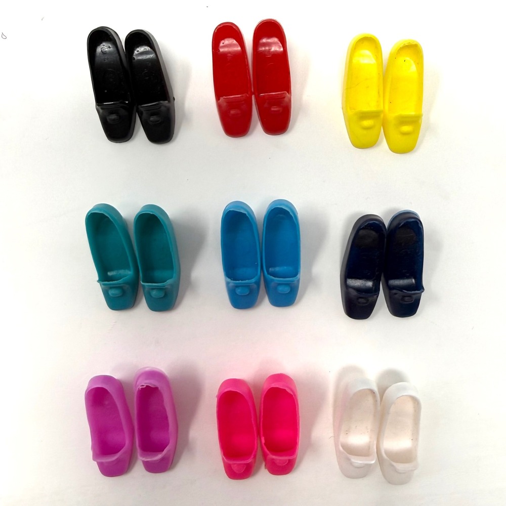 Vintage Barbie Pilgrim Shoe Lot 9 Pairs Black Navy Red Yellow Teal Pink Pumps